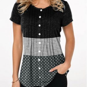 Crinkle Chest Button Up Star Print T Shirt
