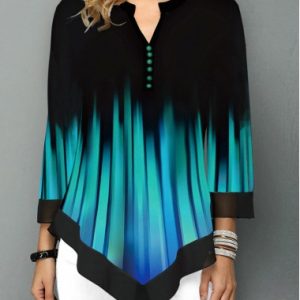 Split Neck Button Detail Asymmetric Hem T Shirt