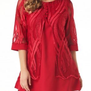 Lace Panel Layered Hem Button Detail T Shirt