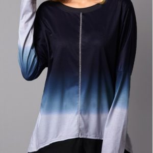 Long Sleeve Asymmetric Hem Round Neck T Shirt