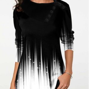 White Decorative Button Ombre Long Sleeve T Shirt