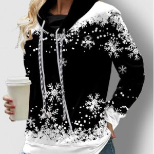 Long Sleeve Black Christmas Snowflake Print Sweatshirt