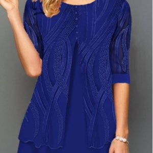 Layered Hem Lace Panel Round Neck T Shirt