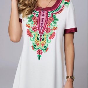 Tribal Print Round Neck Short Sleeve T Shirt