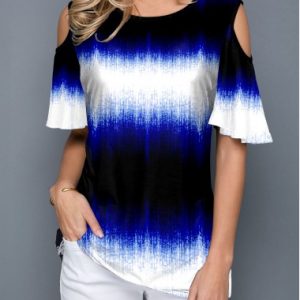 Ombre Cold Shoulder Half Sleeve T Shirt