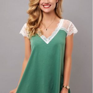 Lace Stitching V Neck Short Sleeve T Shirt