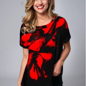 Floral Print Round Neck Short Sleeve T Shirt