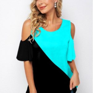 Cold Shoulder Round Neck Flare Sleeve T Shirt