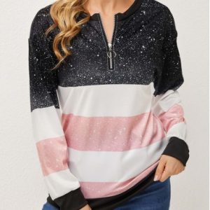 Long Sleeve Quarter Zip Contrast T Shirt