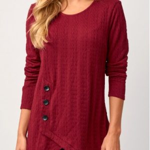Wine Red Asymmetric Hem Long Sleeve Valentines Sweatshirt
