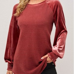 Velvet Stitching Round Neck Deep Red Valentines Sweatshirt