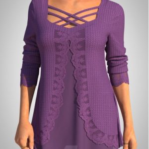 Chiffon Lace Stitching Faux Two Piece Cross Strap T Shirt