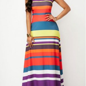 Multi Color Pocket Striped Sleeveless Maxi Dress