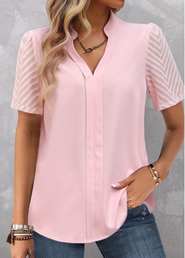 Light Pink Split Short Sleeve Blouse