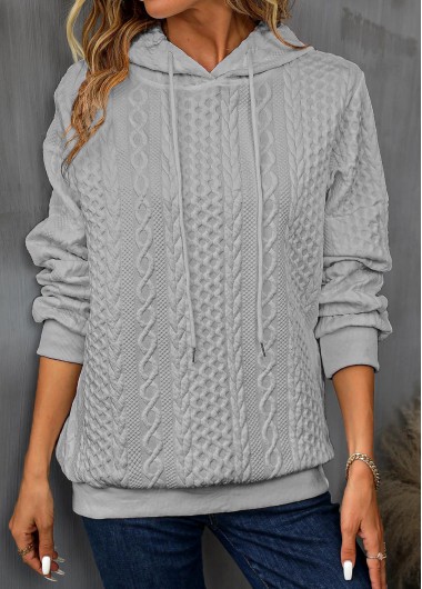 Light Grey Drawstring Long Sleeve Hoodie