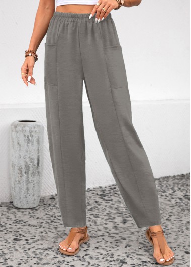 Light Grey Pocket Elastic Waist High Waisted Pants