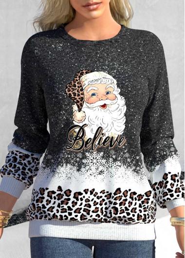 Dark Grey Marl Patchwork Santa Claus Print Sweatshirt
