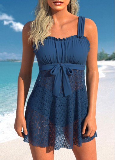 Lace Navy Bowknot Swimdress and Panty