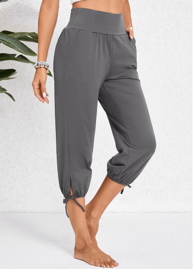 Dark Grey Pocket Jogger Elastic Waist High Waisted Pants