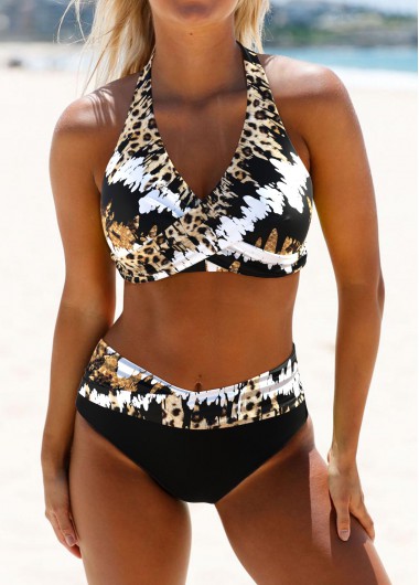 Criss Cross Leopard Black Bikini Set