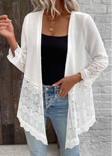 White Lace Patchwork 3/4 Sleeve Light Cardigan
